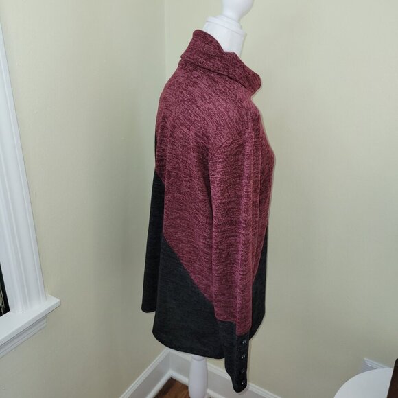 Seven Forty Two Tunic Asymmetric Color Accent Cowl Neck Burgundy Black Marled S - Picture 7 of 13
